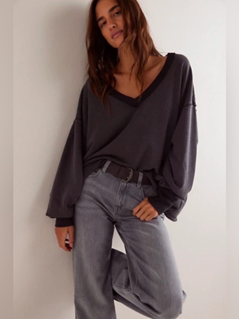Free People We The Free Venice V-Neck Sweatshirt Size Small Oversized